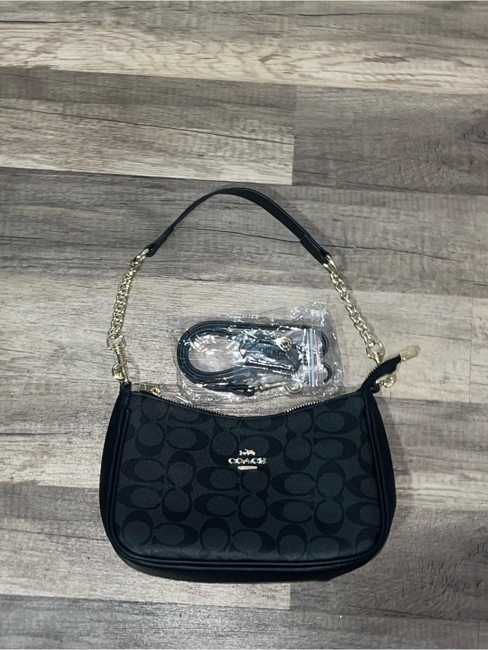 Coach Black Signature Canvas Teri Shoulder Bag NWOT + Straps & Dust Bag